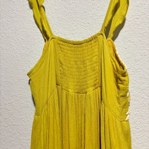 Rega Ruffle Sleeve Floral Embroidered Tiered Maxi Dress Yellow Small Ruffle Hem - Picture 7 of 12